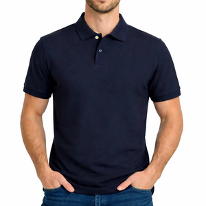 Polo classique bleu marine en coton premium pour homme, coupe ajustée élégante, tissu doux et respirant, manches courtes, col classique - Product Image 1