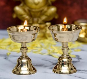 Premium Brass Five Wick Oil Lamp Set with Elegant Back Design, Traditional Diya Stand for <b>Home</b> <b>Temple</b> Decor and Ritual Use - Product Image 4
