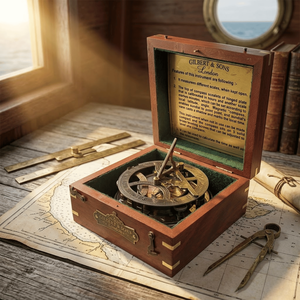 เข็มทิศนาฬิกาแดดทองเหลืองโบราณพร้อมกล่องไม้ |   เข็มทิศโบราณสำหรับการเดินเรือทางทะเล |   ของตกแต่ง ของสะสม ของประดับตกแต่ง - Product Image 4