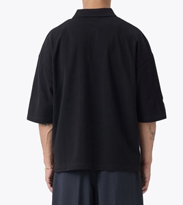Polo Oxford à manches courtes pour homme, noir, décontracté, couleur unie, respirant, en coton tissé, coupe classique - Product Image 2