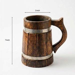 Chope à bière en bois massif faite à la main, poignée robuste, finition naturelle, réutilisable, écologique, style rétro, capacité 500-1000 ml, légère - Product Image 6