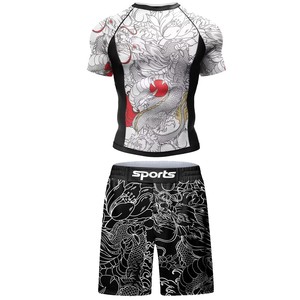 ชุดวอร์มผู้ชาย MMA No Gi Rashguard เสื้อยืด+กางเกงชกมวย ชุดเจอร์ซีย์ BJJ มวยไทย กางเกงขาสั้นรัดรูป ชุดกีฬา - Product Image 4