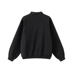 Black Zip Up Sweatshirt Jacket Unisex Bomber <b>Stand</b> Collar Heavyweight Cotton French Terry Varsity College Streetwear - Product Image 2