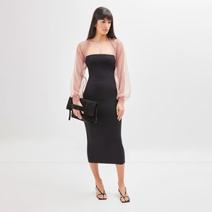 Bolero de malla elegante y glamuroso para mujer, de manga larga, corto, liso, informal, con diseño frontal personalizado, top corto de malla para mujer - Product Image 3