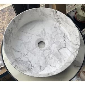 Luxury Natural Carrara White Marble Round Hand Wash <b>Basin</b> Eco-Friendly & Durable Bathroom Vessel Sinks for Home Hotel Indoor Use - Product Image 3