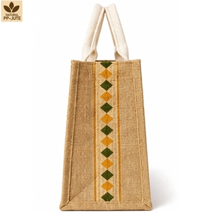 Sac de courses en jute naturel laminé, sac de courses pour la vente au détail, 20x20x10 cm, logo personnalisé, vente en gros, OEM, marque privée, modèle MY-JT-03 - Product Image 3