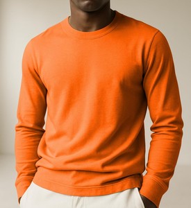 Camiseta de Punto Personalizada para Hombre 2026, Manga Larga, Cuello Redondo, Color Sólido, Corte Ajustado, Informal, 100% Algodón, Diseño Liso, Azul Marino, Blanco, Naranja, 220g - Product Image 5