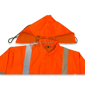 High Visibility Safety Jacket Orange Reflective <b>Strips</b> Waterproof Long Raincoat for Outdoor Work Traffic Safety - Product Image 5