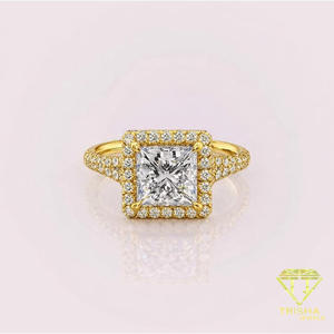 Bague de fiançailles en or blanc avec halo de diamants en moissanite taille princesse, double solitaire, bague de mariage de luxe, bague de promesse - Product Image 4
