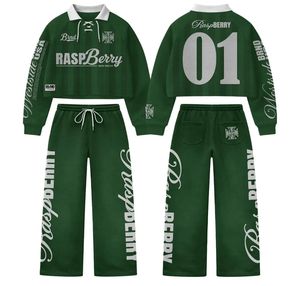 Survêtement vert à manches longues, décontracté, uni, streetwear, unisexe, adulte, automne, respirant, fermeture éclair, imprimé lettres, coupe classique - Product Image 1