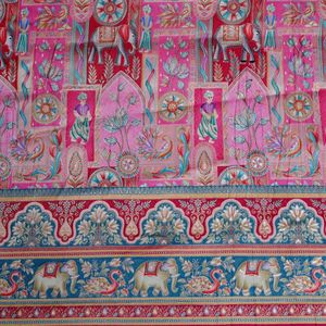 ผ้าปักลายสีชมพูสดใสพร้อมผ้าพันคอชายแดนรูปช้างสำหรับผู้หญิงผ้าพันคอทอผ้าทอจากผ้าเครปธรรมชาติเสื้อผ้าสำหรับเด็กผู้ชายและเด็กผู้หญิง - Product Image 3