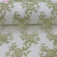 Offre Spéciale haute qualité vert perlé robe lourde main broderie paillettes perles écologique Organza Tulle dentelle tissu