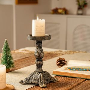<b>Antique</b> <b>Brass</b> Pillar Candle Holder Stand | Vintage Metal Candle Holder For Table Centerpiece - Product Image 4