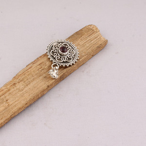 Charmes vintage faits à la main en grenat rouge ovale, sertis de plaqué argent sterling, 18 pouces, unisexe, anniversaire, SHREE JAIPUR SILVER - Product Image 3