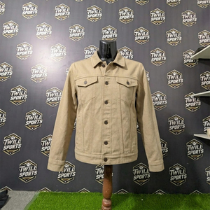 Custom <b>Men's</b> Beige <b>Denim</b> Trucker <b>Jacket</b> Cotton Twill Casual Button Front Winter Windproof Eco-Friendly OEM/ODM Service - Product Image 4