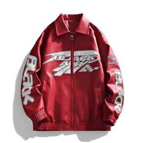 Men's Genuine Leather <b>Jacket</b> <b>Red</b> Stand Collar Zipper Closure <b>Waterproof</b> Slim Casual Streetwear Windproof Autumn Regular Length - Product Image 5