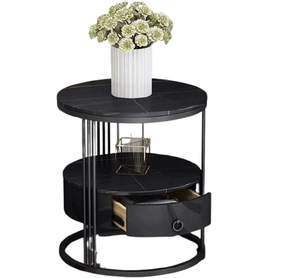 Mesa Negra Premium Royal Palace, Muebles Modernos con Tapa de Mármol y Forma Redonda, Mesa de Esquina para Sala de Estar, Salón - Product Image 3