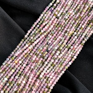 Cuentas redondas facetadas de turmalina natural multicolor de 2 mm, pequeñas cuentas de turmalina para la fabricación de joyería, cuentas sueltas facetadas al por mayor. - Product Image 2