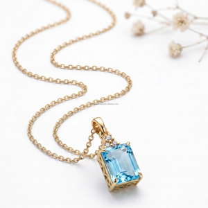 Collar Clásico con Colgante de Topacio Chapado en Oro de 18K con Engaste de Bisel y Cadena de Caja, Joyería para Uso Diario de Mujer - Product Image 4