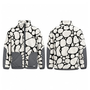 High Street Geometric Print Fleece Jacket Zipper Closure Windproof <b>Sherpa</b> <b>Lined</b> Winter Casual Coat Regular Fit - Product Image 1