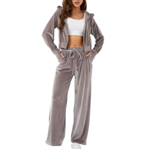 Survêtement avec logo personnalisé avec strass Sweat-shirt zippé et survêtement de jogging Ensemble 2 pièces Survêtement en velours pour hommes et femmes 2026 - Product Image 4