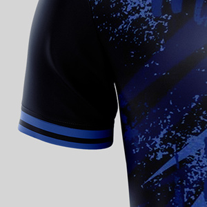 เสื้อยืดผู้ชายสีดำ-น้ำเงิน ลายเรขาคณิต พิมพ์ลายแบบ Sublimation แขนสั้น ระบายเหงื่อได้ดี ทรงปกติ น้ำหนักเบา ต้านเชื้อแบคทีเรีย ด้านหน้า - Product Image 5