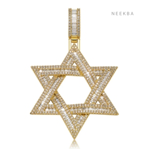 จี้ดาวหกแฉก - จี้เงินประดับเพชรโมอิสซาไนต์ทรงบาแกตต์ สี D ระดับความสะอาด VVS เครื่องประดับฝังเพชรด้วยมือ จี้เงินแท้ 925 สไตล์ฮิปฮอป - Product Image 5