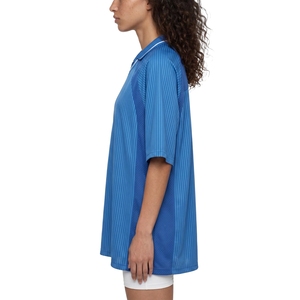 Maillot de football pour femmes, bleu, à rayures tonales, avec panneau perforé, col en V, vêtements de sport, vente en gros - Product Image 3