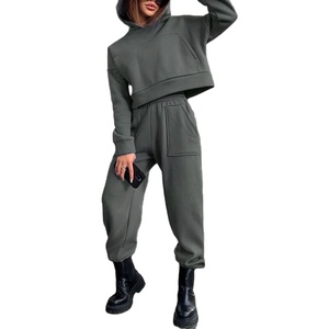 Logo personnalisé Automne Hiver Vêtements d'entraînement à capuche Survêtement en polaire 2 pièces Vêtements de sport pour femmes Jogger Ensemble de survêtements pour femmes Survêtement - Product Image 2