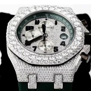 Luxury Square Case <b>Chronograph</b> Watch 45mm Stainless Steel Moissanite Band Men's Quartz Movement ETA Caliber 10 Bar Water - Product Image 2