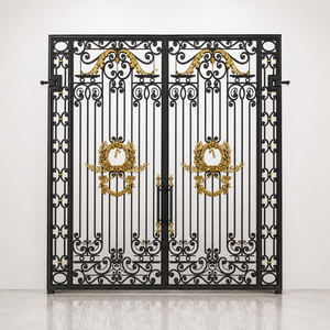 Puerta doble decorativa de estilo europeo hecha de hierro forjado artesanal; resistente al óxido, fácil de montar y transportar. - Product Image 1