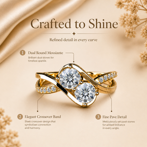 1 CTW Round Cut Moissanite Diamond <b>Two</b> <b>Stone</b> Bypass <b>Ring</b> in Yellow Gold | Modern Crossover Engagement <b>Ring</b> for Women - Product Image 3