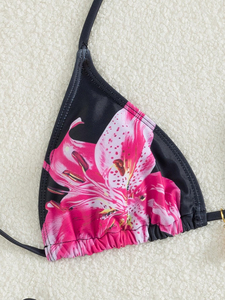 Beachwear Swim Set Women's Floral Print Triangle Sexy Design Two Piece Neck <b>Back</b> Self <b>Tie</b> Low Rise Bathing Suit Top Bikini Set - Product Image 5