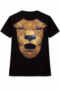 Camiseta Negra Oversize para Hombre, Estilo Veraniego, con Estampado de León con Pedrería, Algodón, Estilo Urbano, Corte Holgado, Logotipo Personalizado, Último Diseño - Product Image 2