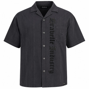 OEM <b>Gothic</b> Charcoal Pinstripe Camp Collar <b>Shirt</b> Custom Y2K Men's Oversized Boxy Button-Up Streetwear Wholesale - Product Image 3