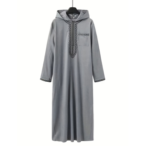 เสื้อคลุมผู้ชายแบบมีฮู้ดสไตล์อิสลาม ผ้าโพลีเอสเตอร์ ระบายอากาศได้ดี ไม่ยับง่าย ความยาวระดับข้อเท้า แขนยาว - Product Image 1