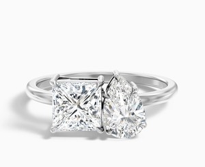 Anillo de Moissanita con Corte Princesa Toi Et Moi, Plata de Ley 925, Chapado en Oro Amarillo, Dos Piedras, Joyería de Lujo para Compromiso y Boda - Product Image 1