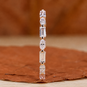 14K 18K Gold Baguette Marquise Diamond Eternity Band Minimalist Stackable Wedding <b>Ring</b> for Women - Product Image 2