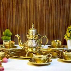 Luxury Brass <b>Tea</b> <b>Set</b> <b>with</b> <b>Teapot</b>, Cups, Saucers and Serving Tray – Traditional Indian Handcrafted Brass <b>Tea</b> & Coffee <b>Set</b> - Product Image 1