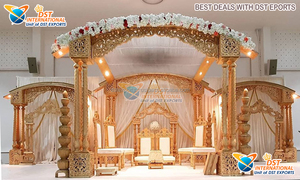 Mandap de mariage indien à thème ouvert créatif Mandap de mariage Maharani de luxe Décoration de mandap de mariage Look chic Installation de mandap en bois d'intérieur - Product Image 6