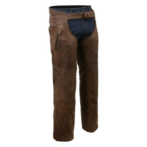 Samroz Sports Leather Chaps for Men's Vintage Crazy Horse Brown Leather- Snap Out <b>Thermal</b> Lined Motorcycle Chap - Product Image 1