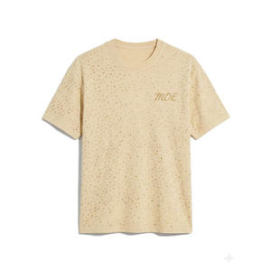 T-shirt personnalisé pour homme, or champagne, strass, paillettes, broderie de logo personnalisé, manches courtes, coton de luxe, t-shirt brillant - Product Image 4