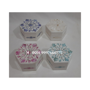 Boîtes cadeaux de qualité supérieure, nouvelle mode, créatives, élégantes, petites, en marbre blanc pur avec incrustation de nacre verte, pour le Ramadan. - Product Image 3
