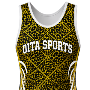 Maillot de lutte sublimé noir et or pour hommes, en polyester, uniforme sportif athlétique sans manches, pour compétition, entraînement et match - Product Image 5