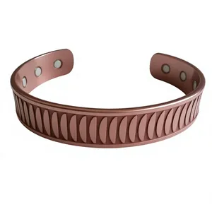 Elegant Embossed Cut Out Filigree Pattern Finish Pure Copper Magnetic Bracelet Fashionable Metal Jewelry Exquisite Design - Product Image 2