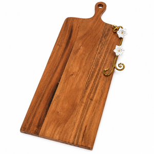 Wood Charcuterie Board with Gold Ginkgo Leaf Handle Custom <b>Wooden</b> Cheese Board Premium Acacia Serving Platter for Wedding - Product Image 2