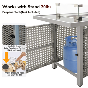 Tavolo con Braciere a Gas Propano K K 43 Pollici, 60000 BTU, Rettangolare, in Vimini Intrecciato con Protezione Vento in Vetro per Bracieri da Patio - Product Image 6