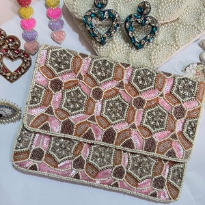 Luxury Handcrafted Beadwork Envelope Clutch Geometric Design Party Purse Chain Strap Evening Shoulder <b>Bag</b> for Festive Wears - Product Image 4