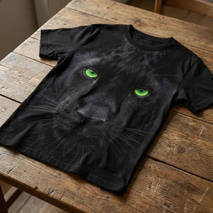 Camiseta de Manga Corta con Cuello Redondo para Hombre, Diseño de Pantera Negra con Ojos Verdes, Estampado Digital, Estilo Casual, Algodón Jersey, Talla Grande, Ecológica - Product Image 4