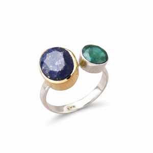 Anillo de Lapislázuli Natural y Esmeralda, Plata de Ley 925, Ajustable, Anillo de Piedra de Nacimiento, Anillo de Boda, Regalo para Mujer, Venta al Por Mayor - Product Image 1